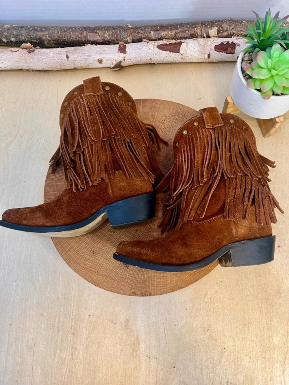Shyanne Kids Brown Suede Fringe Western Cowboy Boots Size 12D